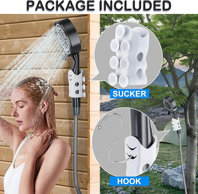 SoulBay Portable Shower with Pump for Camping Outdoor, Electric Rechargeable 5200mAh Battery Camp Shower with Adjustable Showerhead and Long Hose for Camper Sailor Traveler Shower Tent