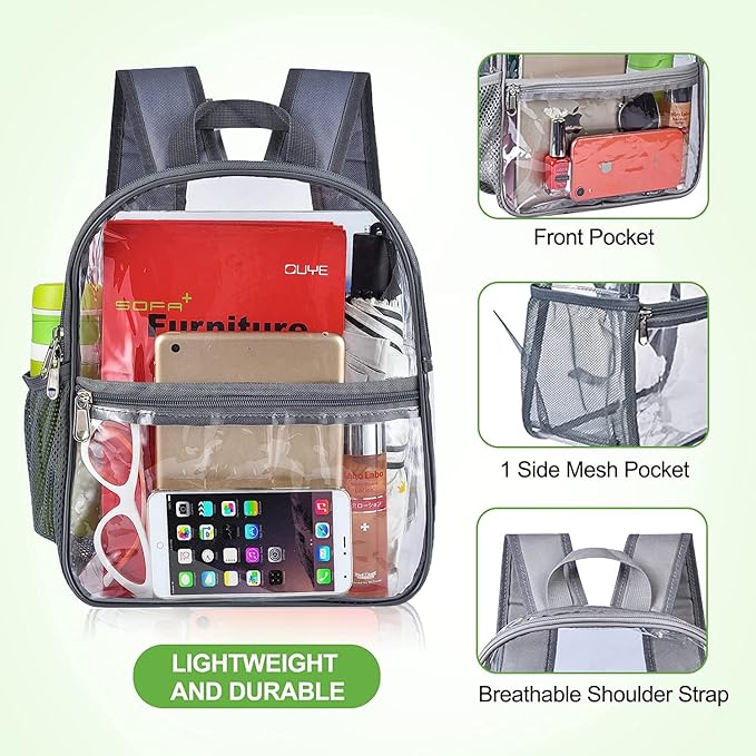 Oraben Clear Backpack for Stadium Events Stadium Backpack Waterproof 12x6x12 Clear Bag for Adult Concert Sport Work