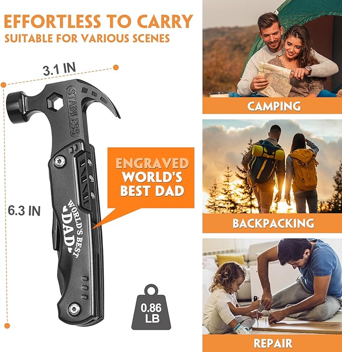 Fathers Day Ideal Gifts for Dad - Dad Gifts from Daughter Wife Son, Gifts for Dad - Fathers Day Best Dad Ever Gifts, Dad Birthday Gift -Multitool Hammer, Christmas Dad Gifts for Step dad, Husband, Men
