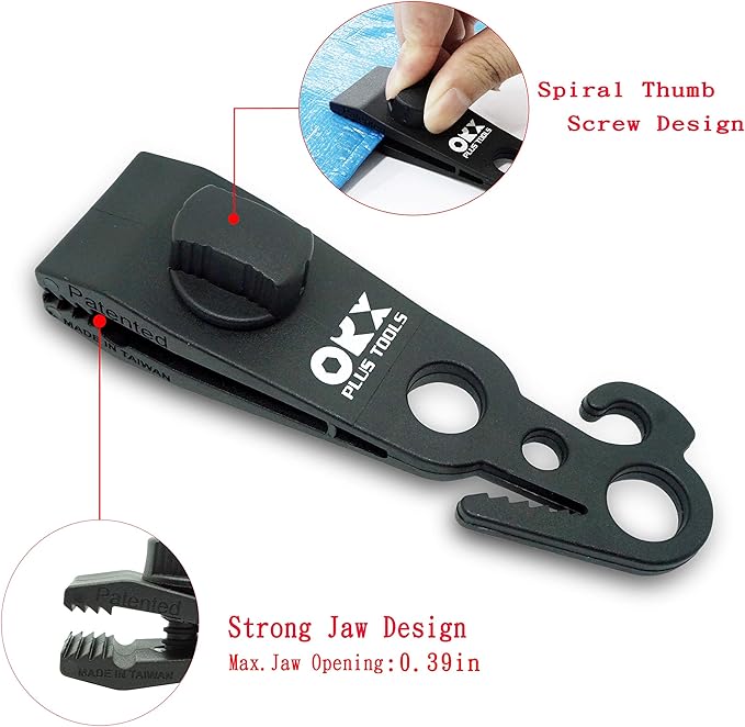 ORXPLUS TOOLS 4pcs Tarp Clips Thumb Screw with Hook Tail Knot-FreeTent Clips Awning Clamp Set Tent Clamps for Camping Canopies, Car Cover, Winter Boat Cover, Pool Cover, Sun Shade