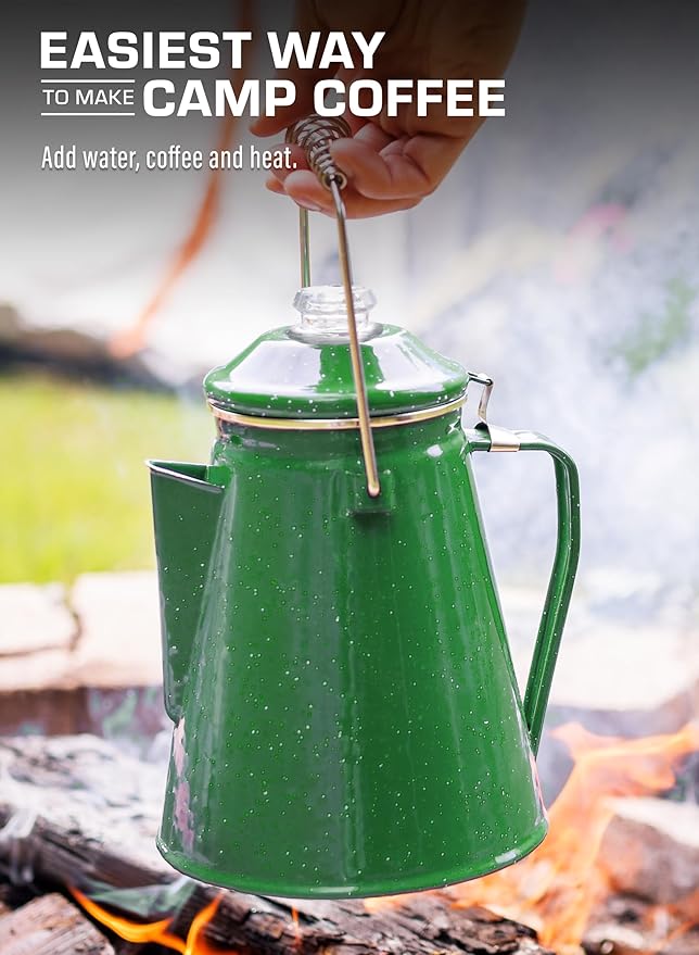 COLETTI Classic Percolator Coffee Pot — Camping Coffee Percolator, Campfire Coffee Pot – Camping Percolator for Groups — Brew for the Whole Campsite (Green, 12 Cup)