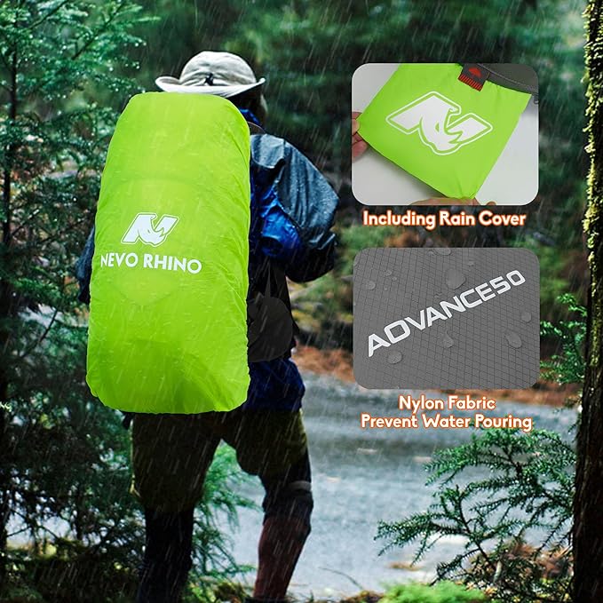 N NEVO RHINO Waterproof Hiking Backpack 50L/60L, Camping Backpack with Rain Cover, Hiking Travel Mountaineering Backpack