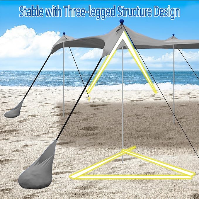 UMARDOO Family Beach Tent Canopy Sun Shade Portable 7×7FT, Large Wind Resistance Beach Sun Shelter Easy Setup with Packable Carry Bag for Outdoor Travel UPF 50+(Gray)