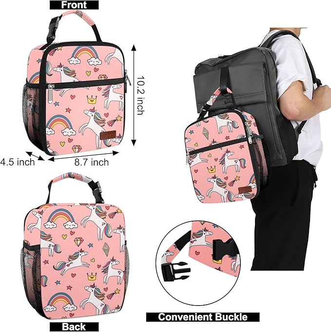 Lunch Box for Men & Women Durable Lunch Bag for Adults Reusable Small Lunchbox Pink Unicorn