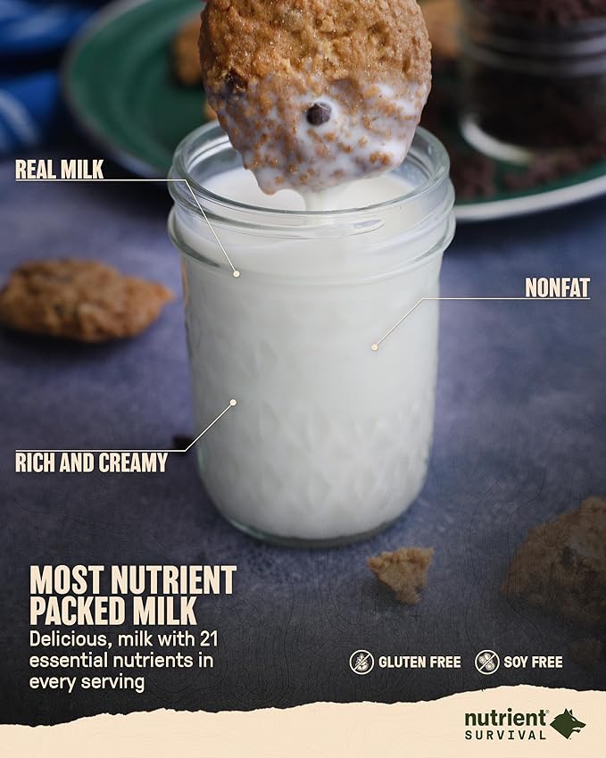 Nutrient Survival Vitamin Powdered Milk, Freeze Dried Prepper Supplies & Emergency Food Supply, 21 Essential Nutrients, Soy & Gluten Free, Shelf Stable Up to 25 Years, One Can, 60 Servings