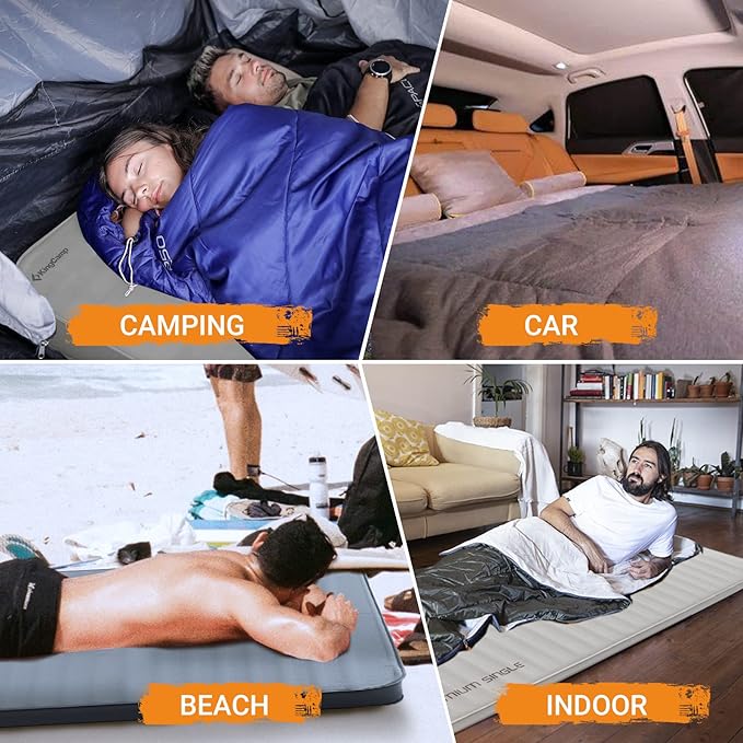 KingCamp Self Inflating Sleeping Pad for Camping Ultra Thick Double Single Foam Mattress High R Value Camping Air Pad Mat, Multi Colors & Sizes