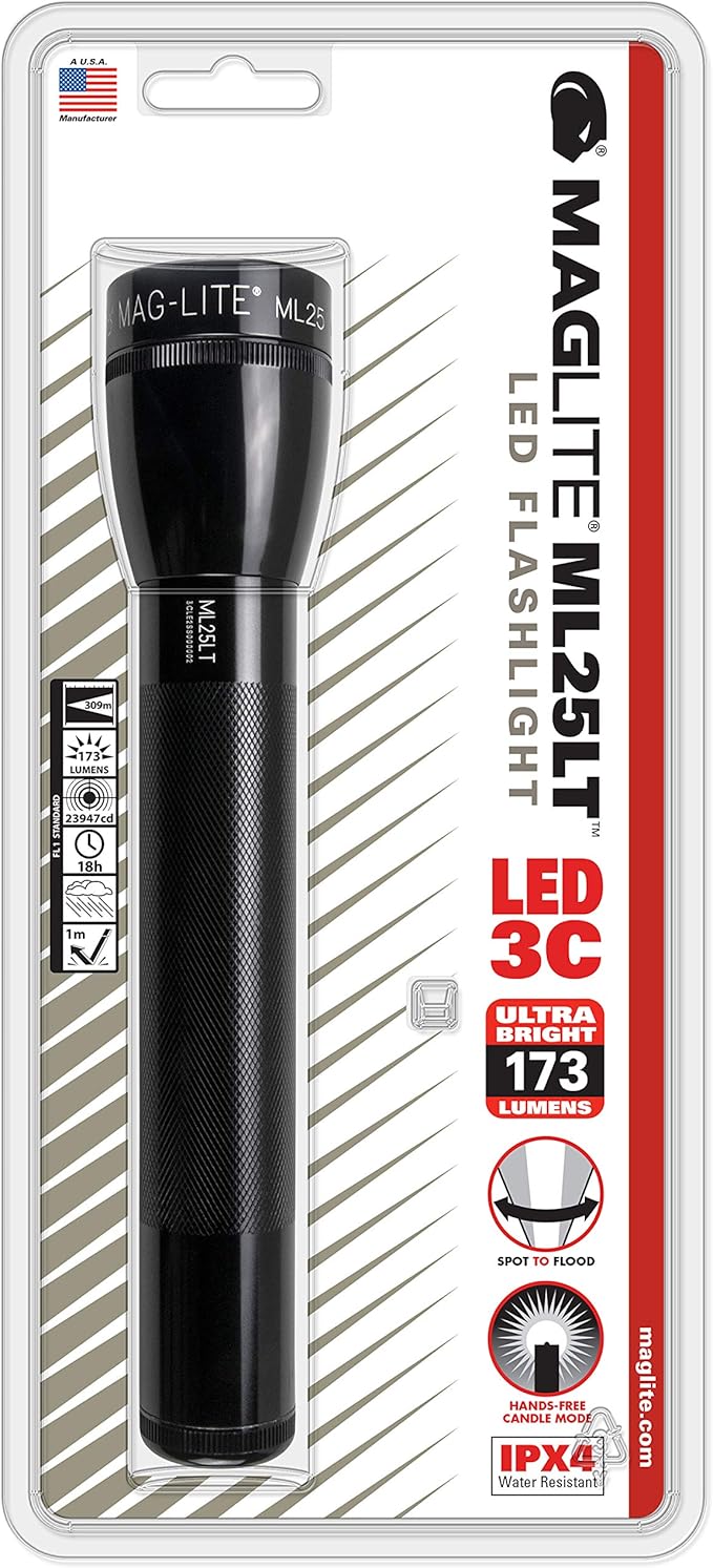 Maglite ML25LT LED 3-Cell C Flashlight, Black - ML25LT-S3016