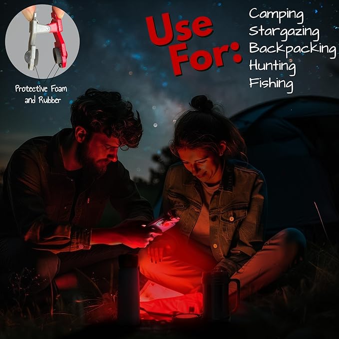 2-in-1 Red Flashlight Adapter for Smartphones, Red and White Light Booster for Camping, Hunting, Astronomy, and Travel, No Batteries or Charging Cords Required