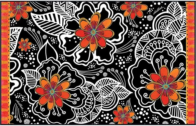 Laurel Burch Orange Blossoms Large Oversized Microfiber Beach Towel - 40x63 Inches, Sand-Free, Quick-Drying, Ultra-Soft, Ideal for Travel, Pool, and Yoga - Includes Matching Drawstring Travel Pouch