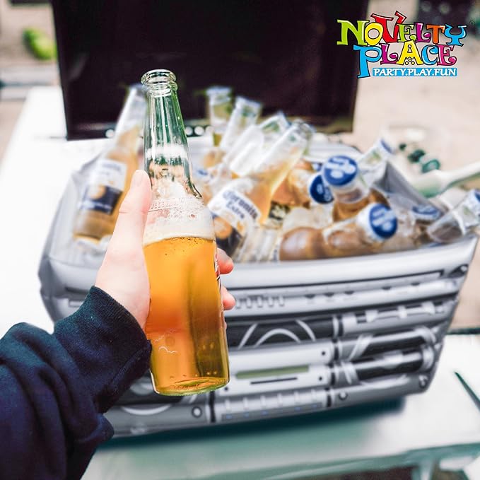 Novelty Place Inflatable Boombox Cooler - Large Capacity Ice Bucket Drink Cooler Blow Up Stereo Decoration for 80s 90s Themed Retro Party, Outdoor Gathering, Pool Celebration, and BBQ