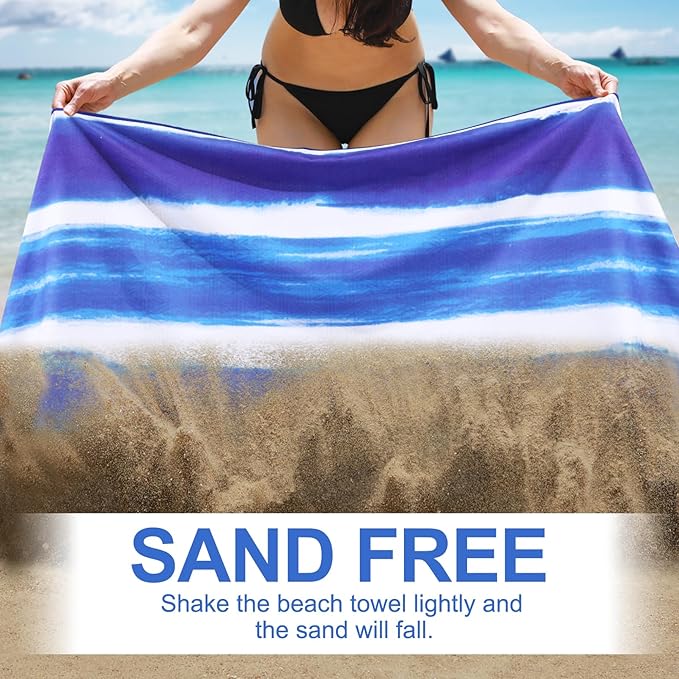 2 Pack Microfiber Oversized Lightweight Beach Towel Sandproof Thin Compact Quick Dry Clearance Towels Extra Large Sand Free Pool Travel Beach Essentials Accessories Women Men Adult Gift Purple Stripe