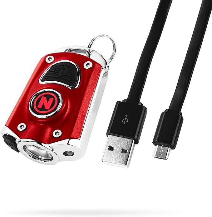 NEBO Torchy 1,000-Lumen Pocket Flashlight, LED Rechargeable Flashlight for EDC & MYCRO USB Rechargeable LED Keychain Light, Tactical Keyring Flashlight Features 6 Light Modes High Lumens –Red