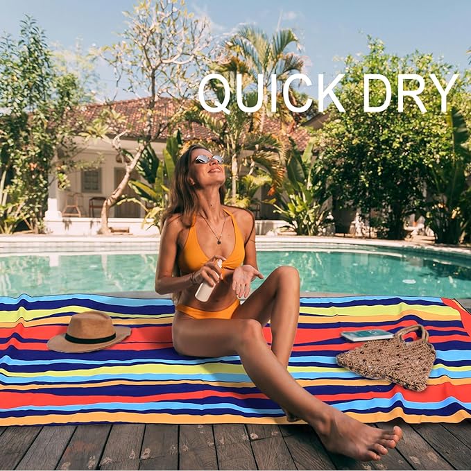 Bnuitland Colorful Hand-Drawn Lines Pattern Beach Towel (35X75 inches), Oversized Quick Drying Absorbent Sand Free, Cute Towels for Travel Swimming Pool Picnic, 88% Polyester and 12% Polyamide