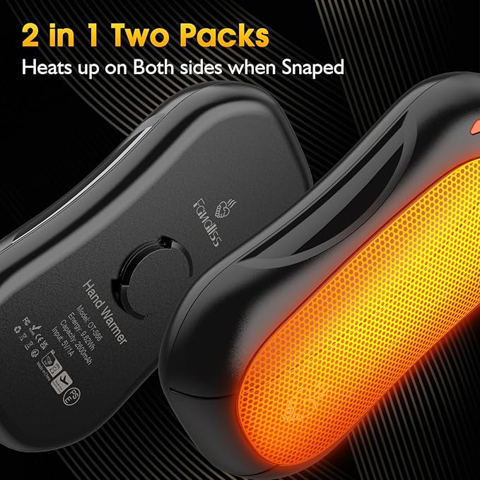 2 Pack Hand Warmers Rechargeable 5200mAh,FANDLISS Electric Hot Hands Hand Warmers,Quick Heating Pocket Heater Reusable Hand Warmer for Outdoor Working/Camping/Golf/Pain Relief,Gifts for Men/Women