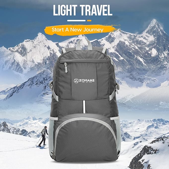 ZOMAKE Lightweight Packable Backpack 35L - Light Foldable Backpacks Water Resistant Collapsible Hiking Backpack - Compact Folding Day Pack for Travel Camping(Dimgray)