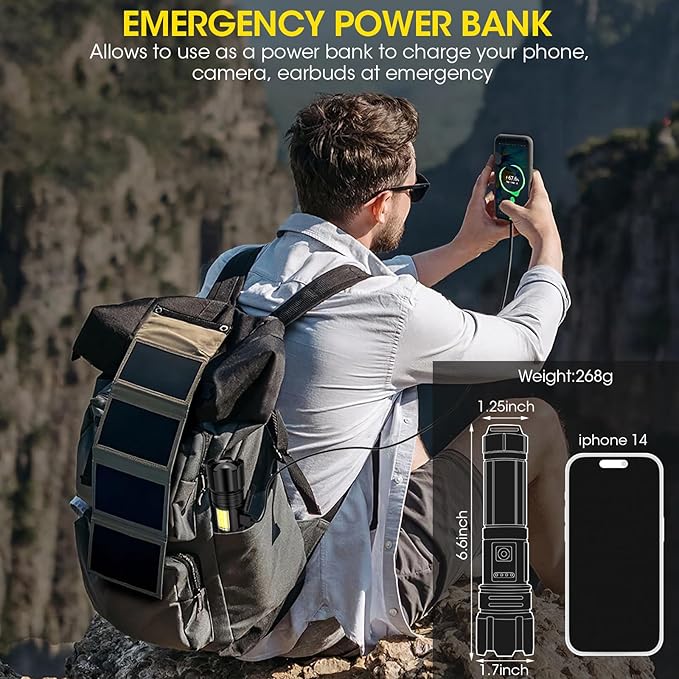 Flashlight High Lumens, Rechargeable Super Bright 30000 Lumen LED Tactical Flashlights 1800M Long Throw Spotlight with Cob Side Light,Zoomable, Waterproof Flashlight for Home Emergency Camping Search