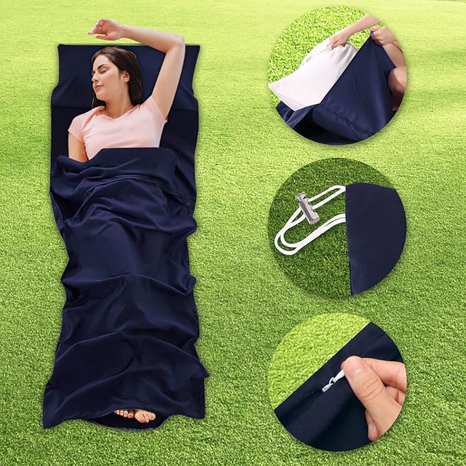 Sheet Sleeping Bag, Lightweight Travel Sheet 210 x 115 cm, Sheet Sleeping Bag with Zipper, Sleeping Bag Liner Polyester for Backpacking Hotel& Hiking
