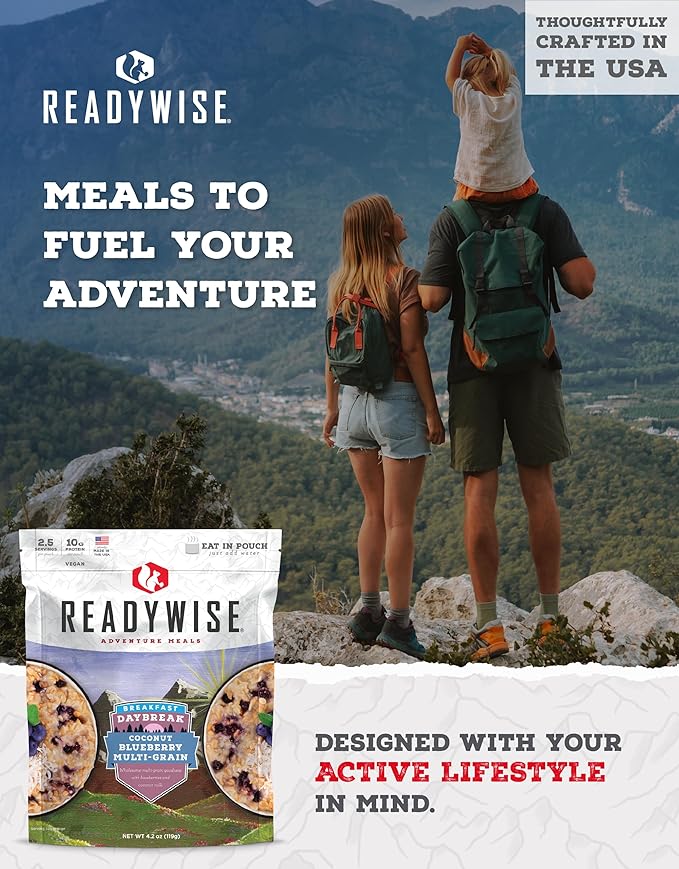 READYWISE - Outdoor Coconut Blueberry Multi-Grain, 2.5 Servings, Pack of 1, Emergency Preparedness, Freeze Dried Food, MRE, Snack Pack, Survival Food, Emergency Food for Backpacking, Camping, and Hiking