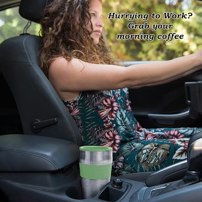 Mixpresso Personal Single Serve Coffee Maker & 14oz Travel Mug, Drip Coffee Brewer & Tumbler, Auto Shut Off & Reusable Filter, Green Coffee Maker Small, Compatible with Coffee Grounds