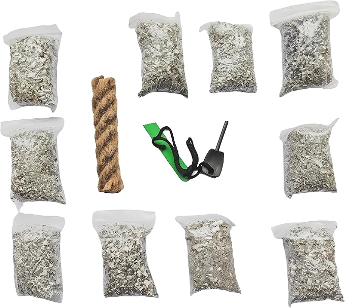 egreen Emergency Fire Starter Magnesium 10 Bags Ferro Rod Striker Weatherproof Matches Jute Rope for Camping Hiking Bushcrat Ourdoor Survival