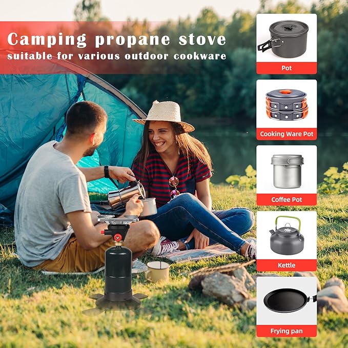 DOMINOX Portable Propane Camping Stove with Button Starter, 10,000 BTU Burner Propane Stove, Backpacking Stove with Precise Temperature Control for Camping & Hiking (Propane Tank Not Included)