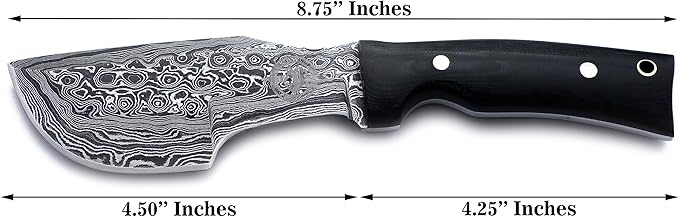 Handmade Damascus Steel Knife for Hunting, Survival, Camping, Bushcraft, Fishing, Fixed Blade, Tracker Knife with Full Tang Micarta Handle, Leather Sheath and Sharpening Stone - WKD-799
