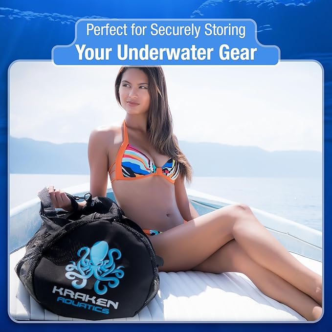 Mesh Duffle Bag with Shoulder Strap | Large Dive Bag for Scuba Diving Gear, Snorkeling, Freediving, Spearfishing, Swimming & Beach | Heavy-Duty Mesh Duffel Bag for Quick Drying
