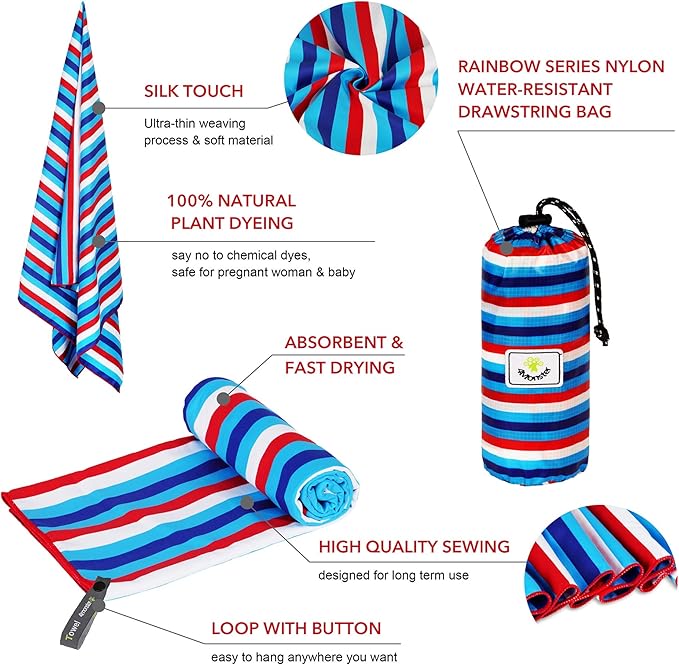 4Monster Microfiber Beach Towel Quick Dry,Super Absorbent Lightweight Travel Towel for Swimmers, Sand Free Camping Towel, Beach Towels for Pool, Swim, Water Sports,Yoga,Gym,Backpacking