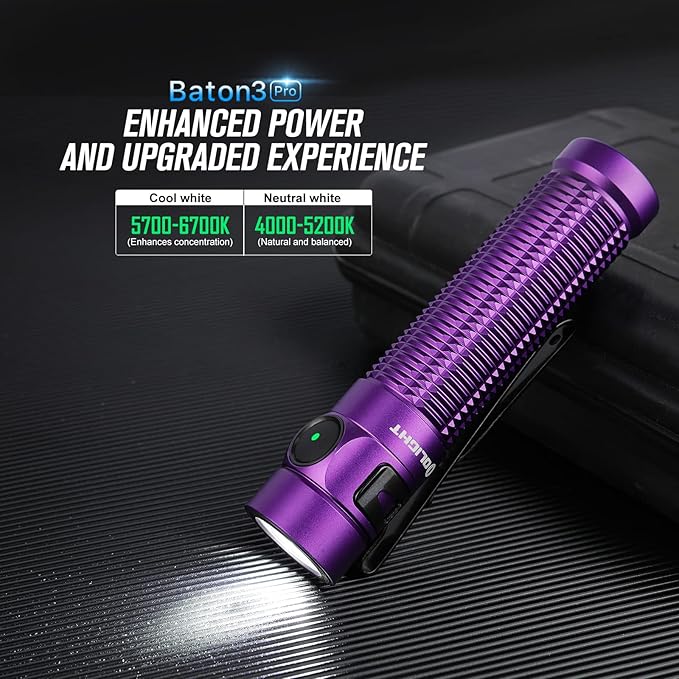 OLIGHT Baton3 Pro 1500 Lumens EDC Rechargeable Flashlights with MCC3, Compact Pocket Flashlight with L-Shape Stand and High Performance LED for Camping and Emergency(Cool White Light: 5700~6700K)