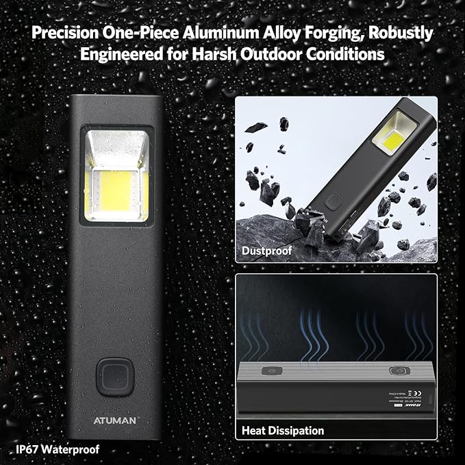 ATuMan Flashlight with White, Red and Blue, SOS & Strobe & Alarm Rechargeable EDC Torch, Bike Light, Clip-on, Handheld and Magnetic, 7 Modes, IP67, Aircraft-Grade Aluminum Body (iF Design Award 2024)