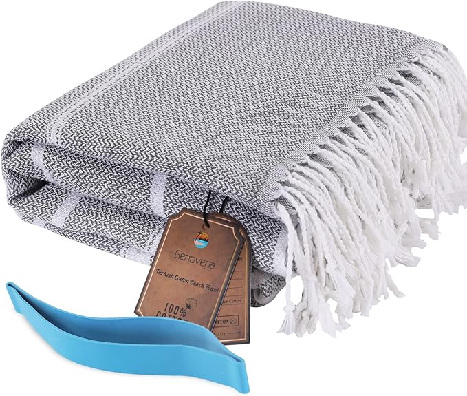 Genovega Cotton Turkish Beach Towel Soft Absorbent Oversized Quick Dry Extra Large Sand Free Adult Bath Bathroom Towel Lightweight Fast Drying Thin Sandless Compact No Sand Packable Foldable Stuff
