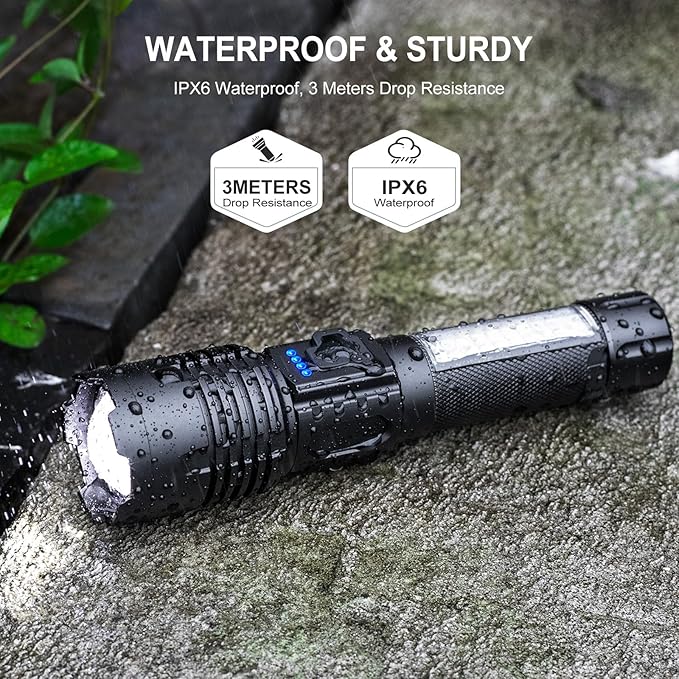 Flashlights High Lumens Rechargeable - 990000 Lumen Super Bright Flashlight with 7 Modes, IPX6 Waterproof Mid-Size LED Flash Light for Home, Camping, Hiking