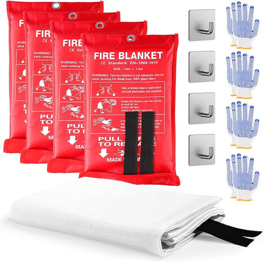 Fire Blankets Emergency for Home and Kitchen - 4PCS Fire Extinguishing Blanket for Kitchen House Camping Car Warehouse Office Emergency Prepared Survival Safety