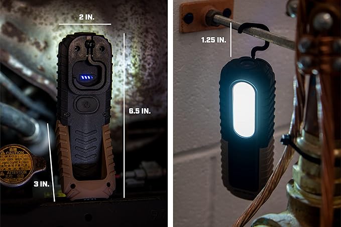 Spec Ops Tools 2-in-1 Rechargeable LED Work Light + Flashlight, 150-400 Lumens, Waterproof, Magnetic Base with Hook, 3 Light Modes, 3percent Donated to Veterans, SPEC-FLASHT