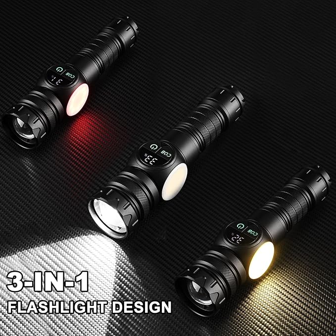 Rechargeable Flashlight True 5000 Lumens Outdoor Strong Cob Light, 5000mAh Zoomable Beam LED Flash Light with Magnet Over 15 Hours Battery Time 9 Light Modes and SOS for Emergencies, Camping