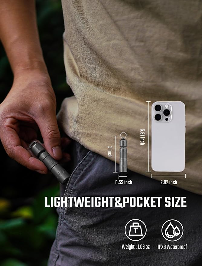 MecArmy Titanium Mini Flashlight Rechargeable, EDC Small Flashlights with Quick Release Tail for Easy Access, Led Pocket Flashlight for Home Camping Outdoors, Christmas Birthday Gifts for Him Her