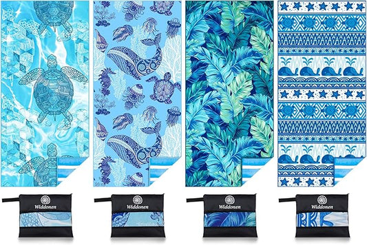 4 Pack Microfiber Lightweight Beach Towel Sand Free Quick Dry Absorbent Thin Compact Towels for Swimming Pool Camping Beach Accessories Large Easy Pack Travel Things for Vacation Essentials Gift