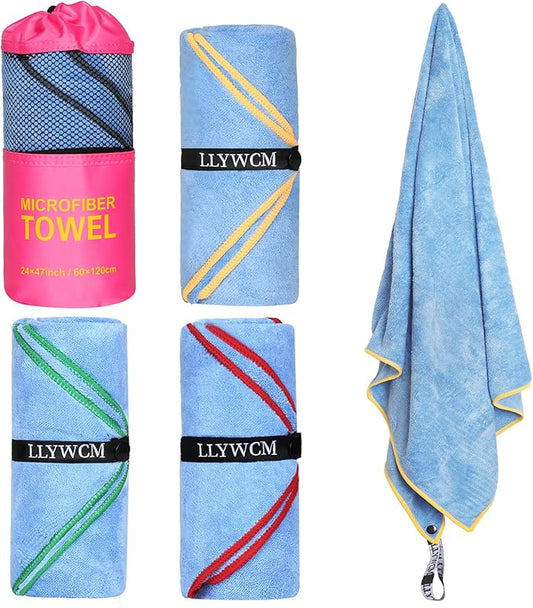 4 Pack Microfiber Camping Towels, Gym Towels Quick Dry Beach Towel with Travel Waterproof Accessory Bag,Super Absorbent Quick Dry Towels for Adults Kids (4, Rose)