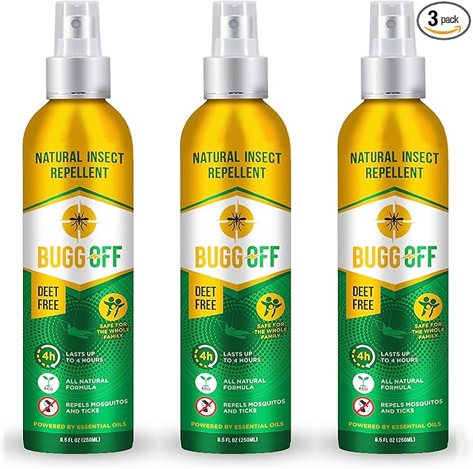 Natrual Mosquito, Gnats & Tick Spray Repellent, 8.5 FL OZ (250ml) Deet Free, Made with Essential Oils, Lasts up to 4 Hours Original (3 Pack)