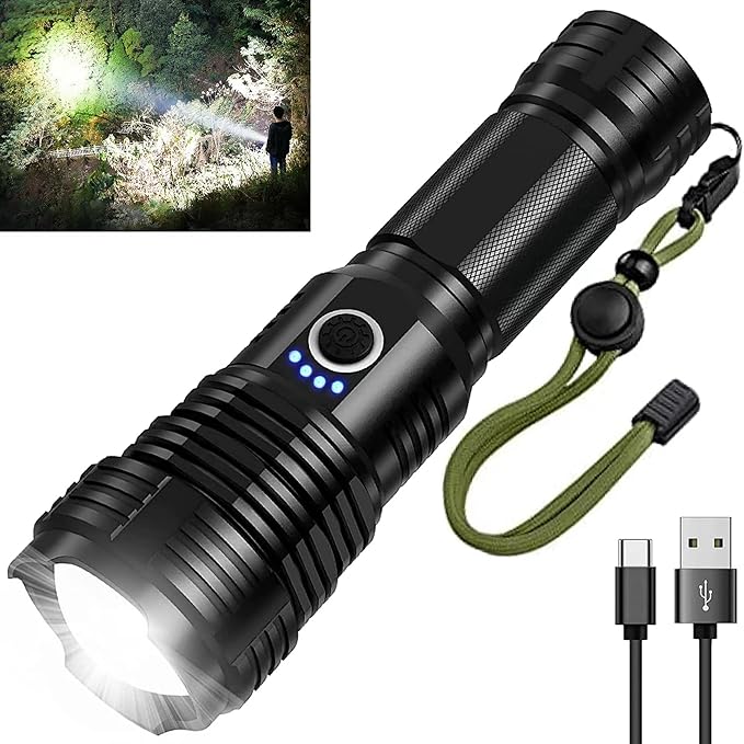Flashlights LED High Lumens Rechargeable, 90000 Lumens Super Bright Flashlight, High Powered Flash Light, Powerful Handheld Tactical Flashlights for Emergency Camping Hiking Walking Dogs