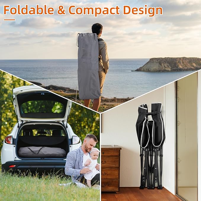 Portable Camping Cot, Sleeping Cots for Adults, 28" Extra Wide Heavy Duty Folding Cot Max Load 600LBS with Thick Mattress, Portable Camping Bed for Outdoor Camp/Office, Home Nap (Black)