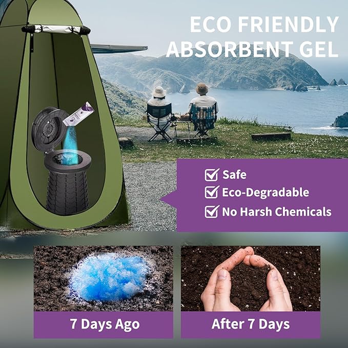 Camping Toilet Poo Powder 60 Pack + 40 Portable Camping Toilet Bags, Thickened Biodegradable 8 Gallon Compostable Toilet Waste Bags, Poo Gel for Camping Portable Toilet Gel