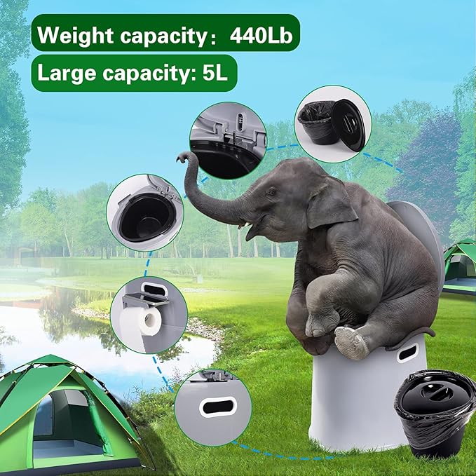 Portable Toilet, Adult and Child Toilet, 5.3 Gallon Mobile Toilet Bucket, Camping and Rv Toilet, Suitable for Camping, Hiking, Rv, Boat, Bedroom