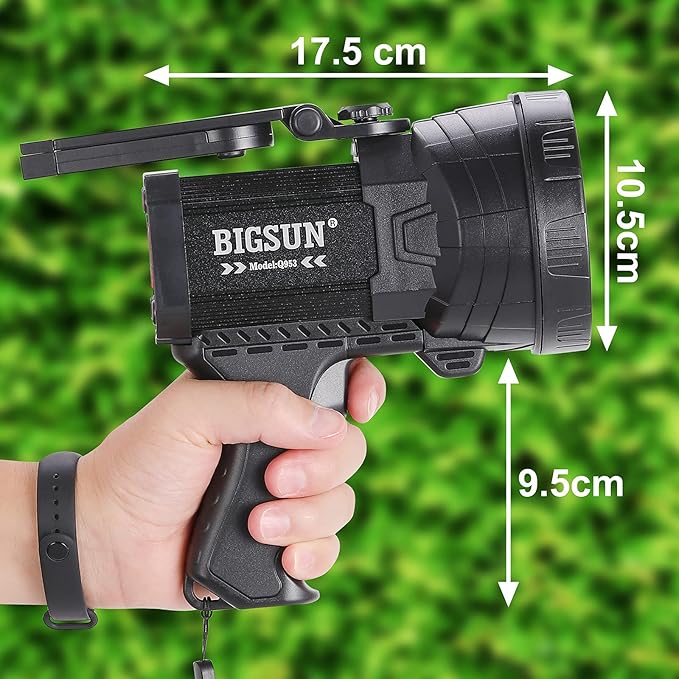 BIGSUN Rechargeable Spotlight, High Lumens 1000,000 LED Flashlight with Three Filter Lens, Built-in 10000mAh Battery Pack, Outdoor Handheld spot Light,for Farm,Hunting,Observe Animals