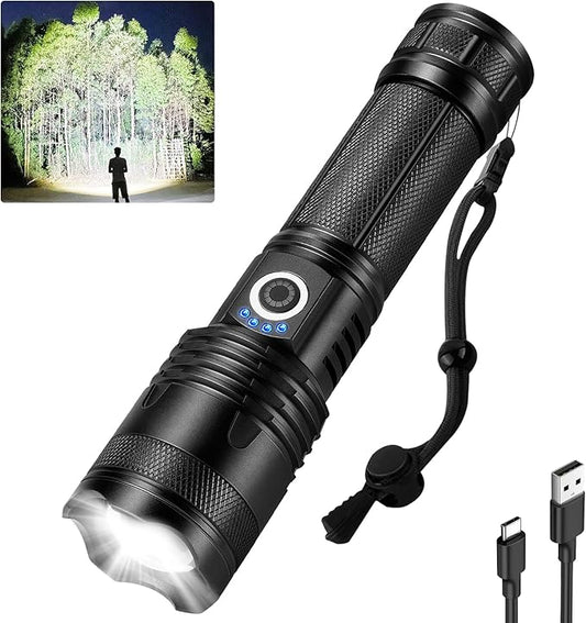 Rechargeable LED Flashlights High Lumens, 990,000 Lumens Super Bright Powerful Flash Light with 5 Modes, IPX6 Waterproof Flashlight for Home, Camping, Emergencies (Black)