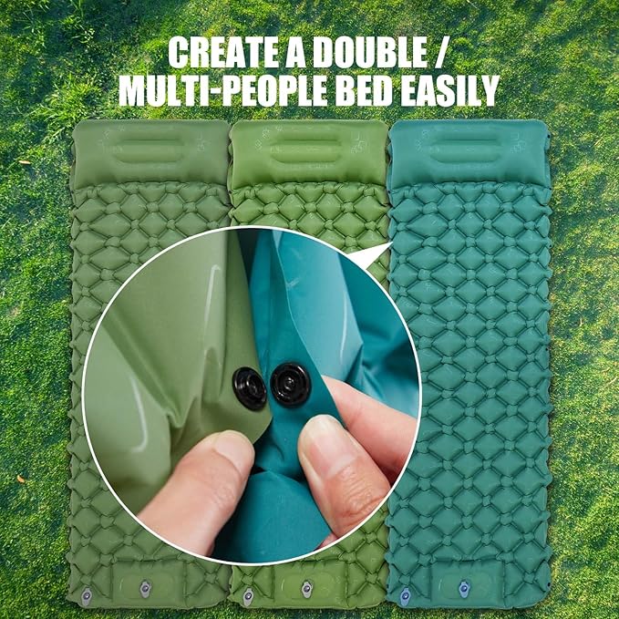AKSOUL Camping Ultralight Sleeping Pad: Compact Portable Self Inflatable Sleep Mat with Built-in Foot Pump, Lightweight Single Pad for Camping, Traveling, Outdoor Activities (Green)