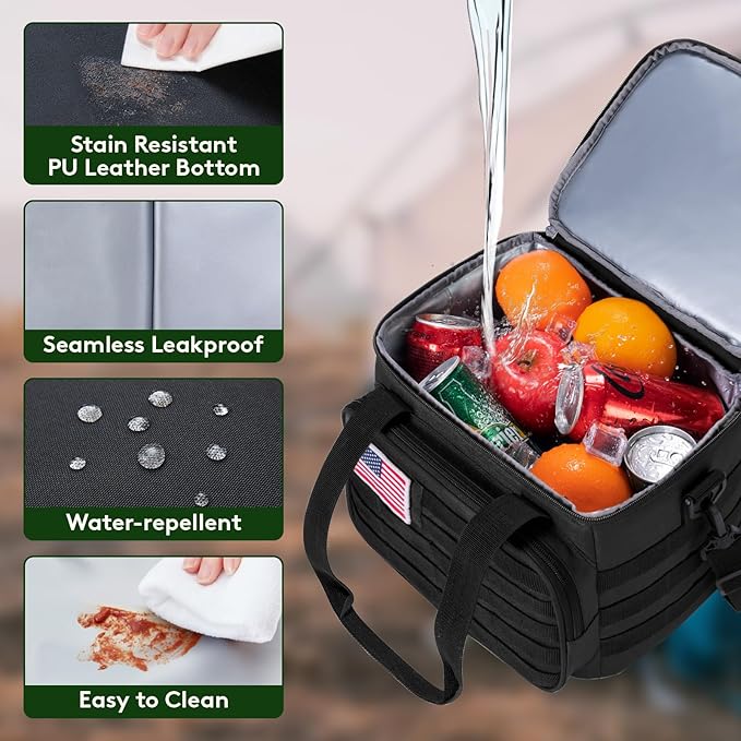 Lifewit Double Deck Tactical Lunch Box for Men, Expandable Leakproof Insulated Large Lunch Cooler with MOLLE Webbing and Shoulder Straps, Heavy Duty Lunch Bag for Men Work Camping Picnic, 16L Black