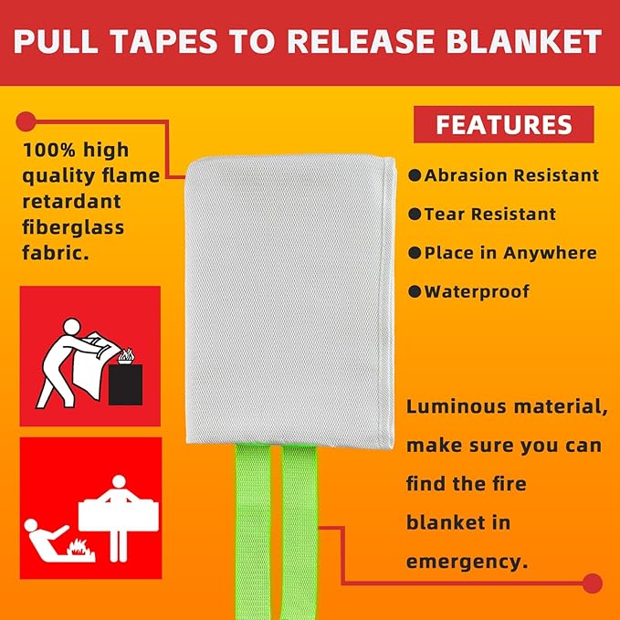 Fire Blankets Emergency for Home, Emergency Fire Blanket, 6 Pack Suppression Flame Retardent Safety Fire Blanket for Home, Kitchen, Fiberglass Fire Blanket