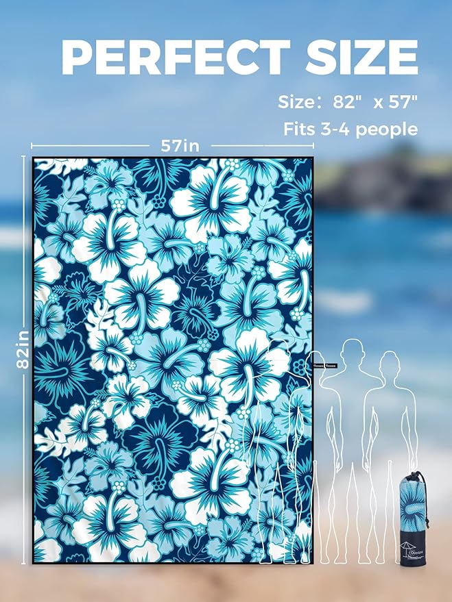 OCOOPA Microfiber Beach Towel Fast Drying, Oversize 80" x 57" Sand Free Beach Towel Super Lightweight Towels for Swimming Pool, Camping, Picnic, Yoga Gym Sports