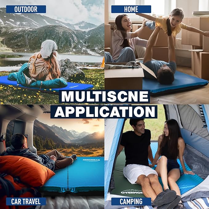 Overmont Self-Inflating Sleeping Pad - 3”Thick Memory Foam Camping Pad - Inflatable Camping Mattress Pad Sleeping Mat for Car Truck Travel Tent - 4 Season Durable Comfortable